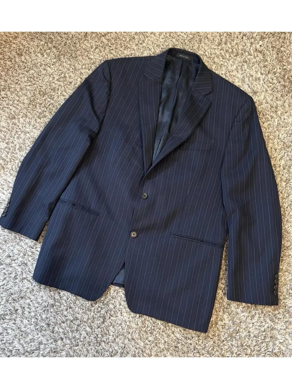 Lauren Ralph Lauren Navy Blue Pinstripe 100% Wool Suit Jacket Blazer Size 44R